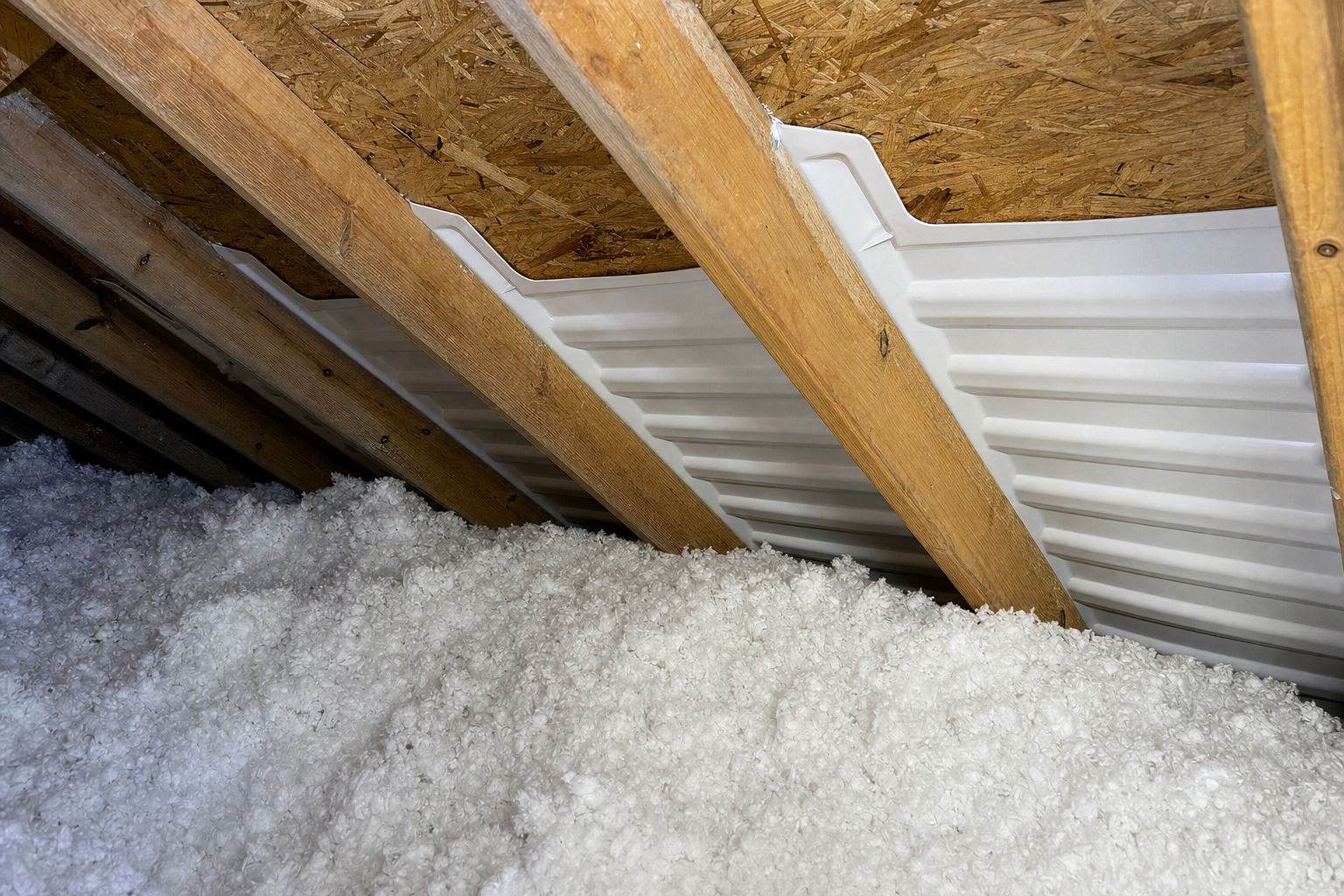 Proper attic baffles installed between rafters preserving soffit-to-ridge ventilation — DC Pines