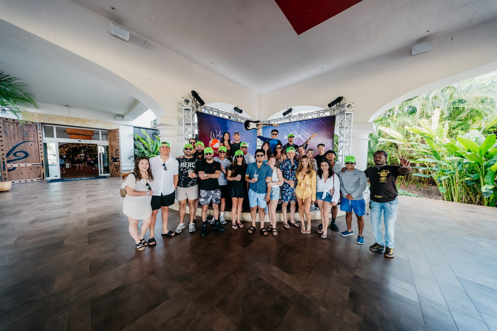 DC Pines Roofing full team on their annual company trip at Hard Rock Cancun
