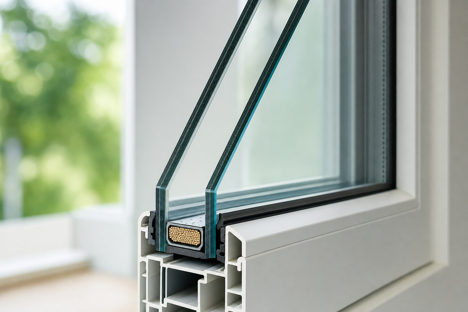 Double-pane insulated glass unit with warm-edge spacer and low-e coating, the core of energy-efficient Houston windows