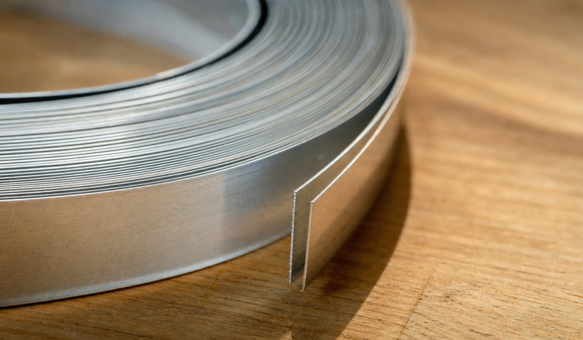Cross-section of aluminum gutter coil showing thickness for houston aluminum gutter thickness comparison